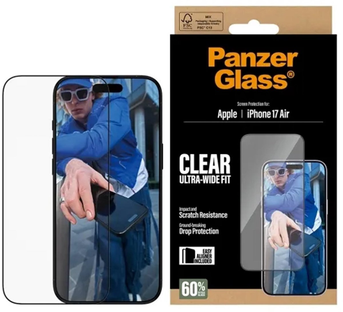 PanzerGlass Screenprotector geschikt voor Apple iPhone Air Glazen | PanzerGlass Ultra-Wide Fit Screenprotector - Case Friendly