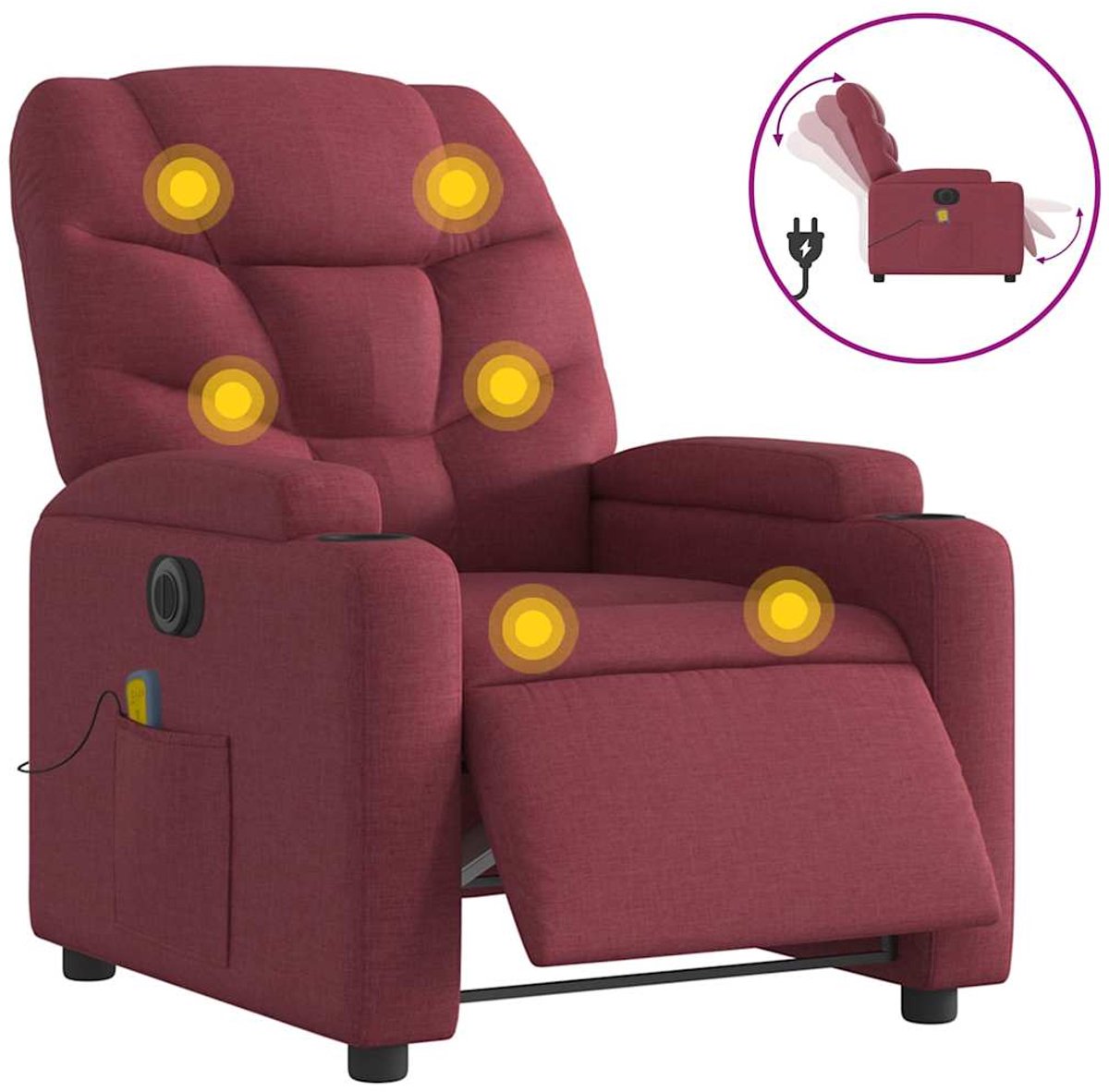 vidaXL Massagestoel - elektrisch - verstelbaar - stof - wijnrood