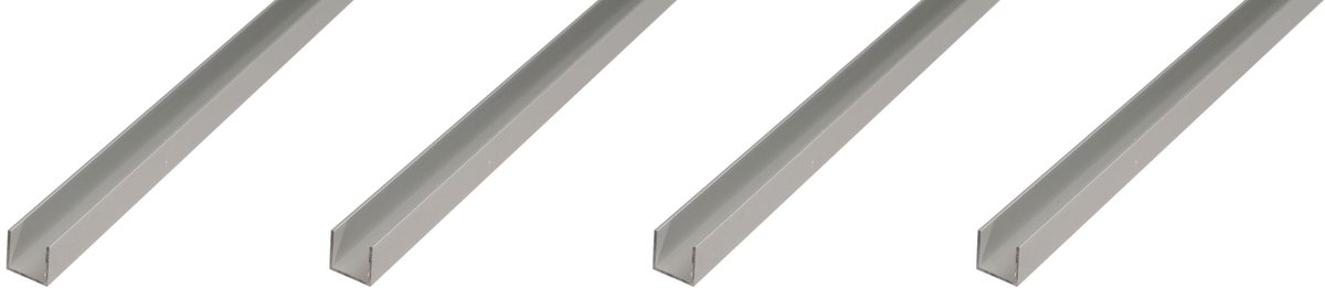 Alberts 4 x U-Profil, Aluminium, 10 x 22 x 10 x 1,5 mm, lengte 1 m, zilverkleurig geanodiseerd