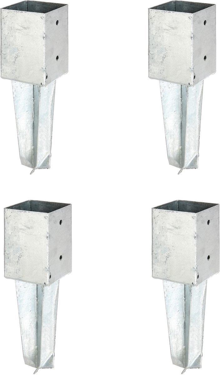 Alberts 4 x Bodenhülse voor vierkante houten palen, 91x91 mm, thermisch verzinkt, voor inbetonneren, lengte 350 mm