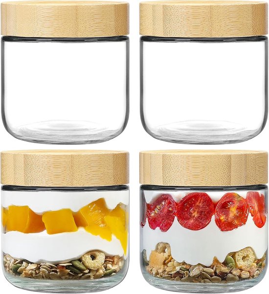 Kapris 4 Lü Bambu Kapaklı Cam Saklama Kabı 370 Ml 640 Ml 1040 Ml 1520 Ml P 864028497