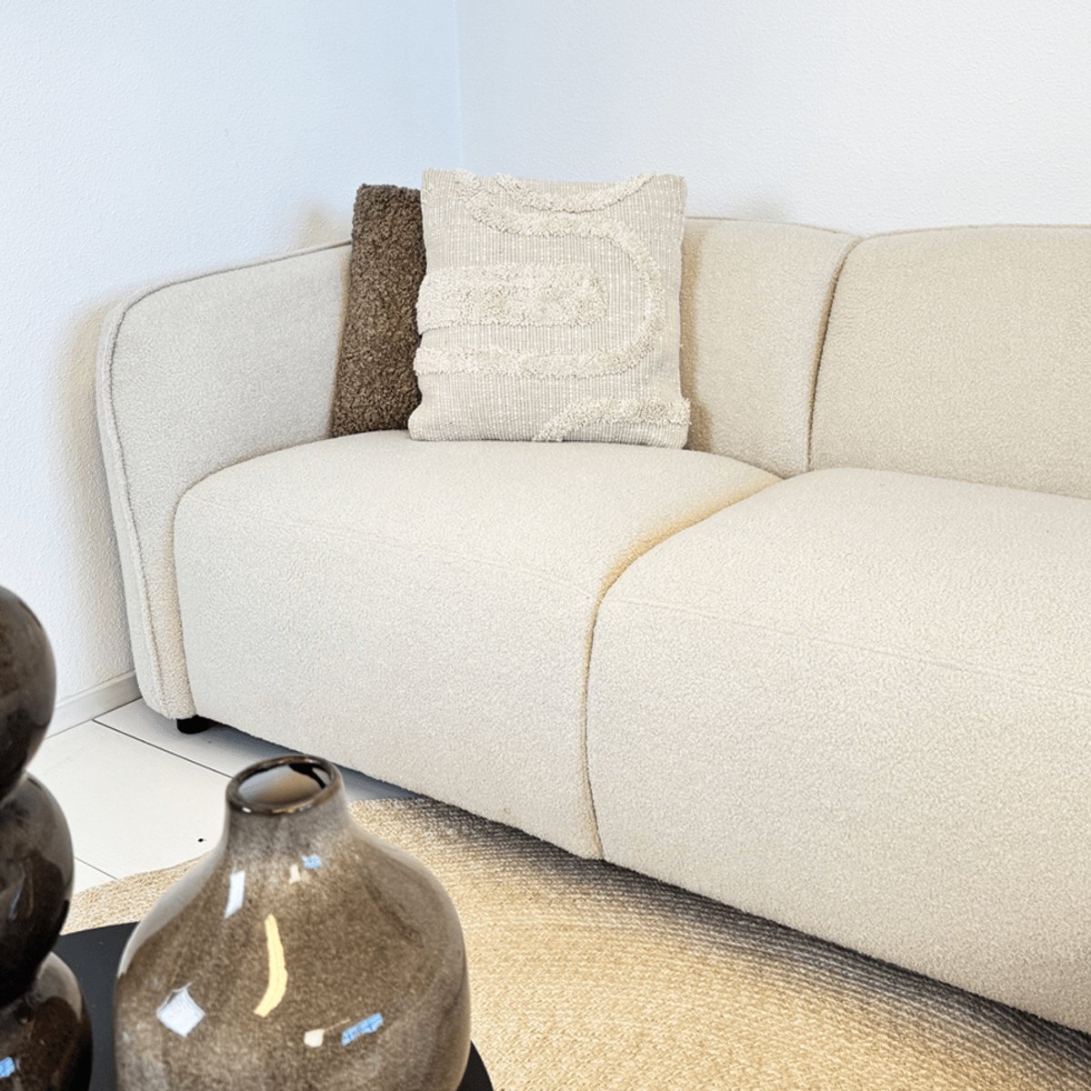 Dimehouse Hoekbank organische vorm crème bouclé Sophie - rechts - Stof - Scandinavisch & Basic - 279 x 150 x 75 cm Beige