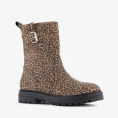 Groot leren meisjes boots met luipaardrint - Zwart - Maat 32
