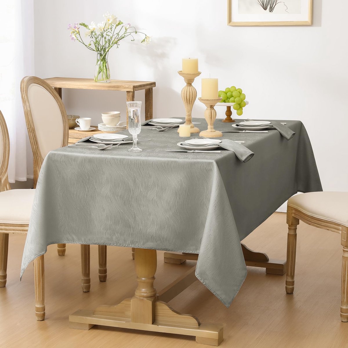 Ibenzoa® Stijlvol grijs tafelkleed met waterafstotend jacquardpatroon voor buiten