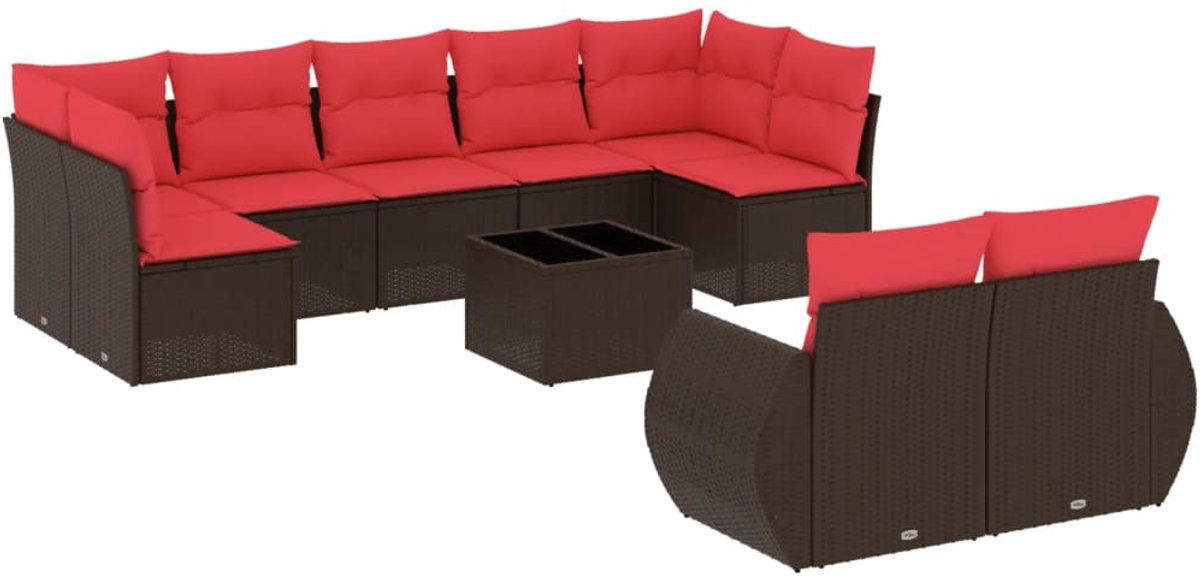 vidaXL - 10-delige - tuinbankset - met - kussens, - bruin - polyrotan