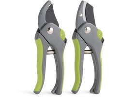 Lomera Set Van 2 - Koolstofstaal - Polypropyleen Handvat - Krasvaste Coating - Groen Handvat - Comfortabel Handvat - Aambeeldsnoeischaar - Schaar Snoeischaar - Licht Werk Snoeien - Tuingereedschap - Snoeischaren Set