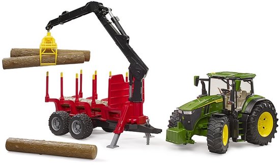 Bruder 03154 John Deere 7R 350 Tractor met Aanhanger en 4 Boomstammen - Realistische Details, Openende Deuren, Functionele Laadkraan, Geschikt voor Kinderen vanaf 3 Jaar van BRUDER — afbeelding 3