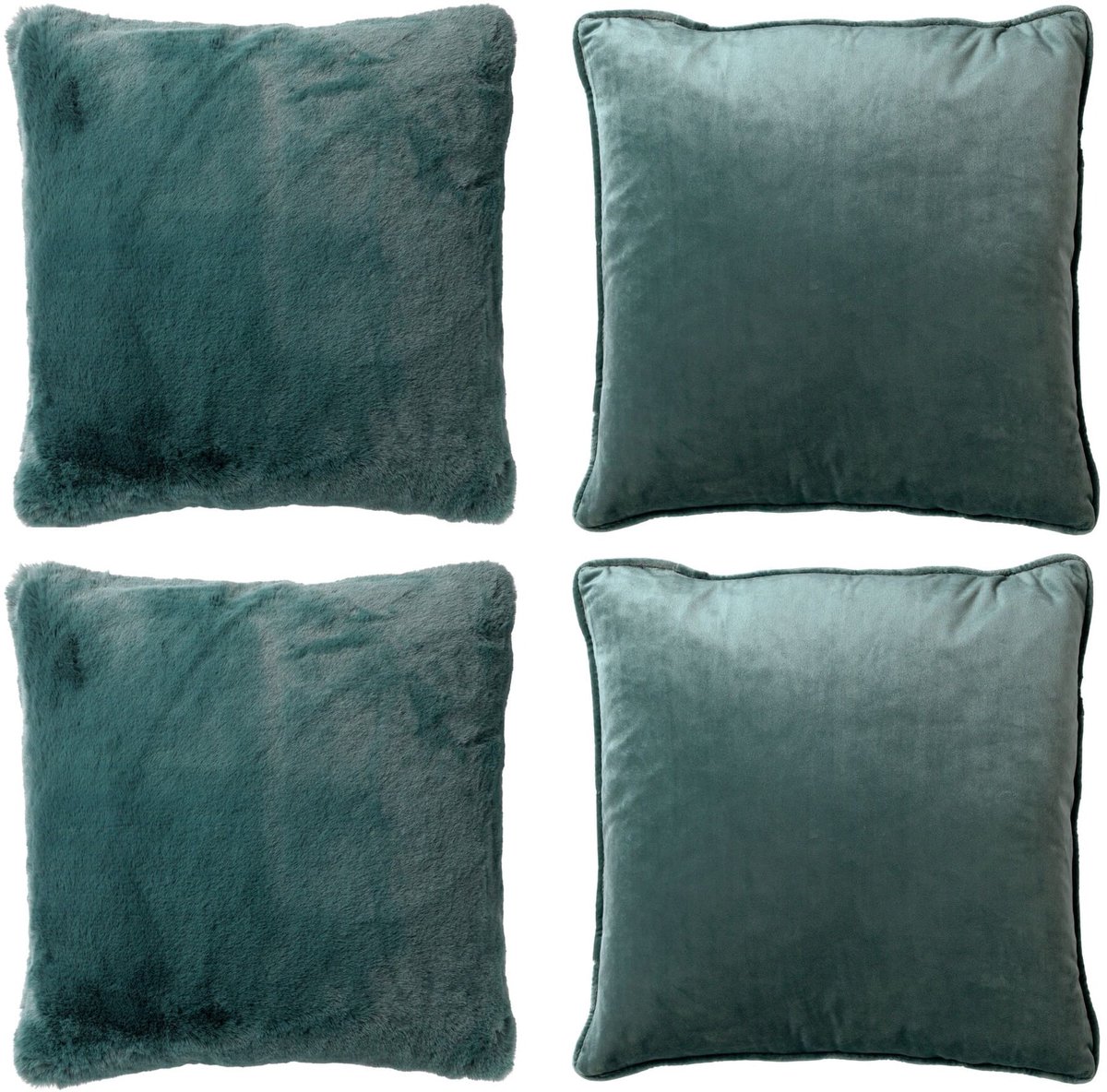Dutch Decor KUSSENSET - 4-delig Soft Textures - 45x45 cm - inclusief binnenkussens - groen - Met Ritssluiting – Decoratie set sierussens - Comfortabele kussentjes voor op de Bank