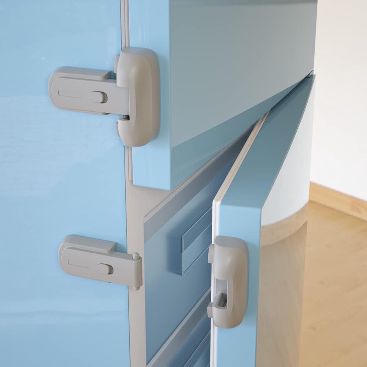 Image of 2-delige babyveilige koelkastsloten, kindveilige koelkast-vriezerdeursloten, peuterveiligheidsslot (grijs)
