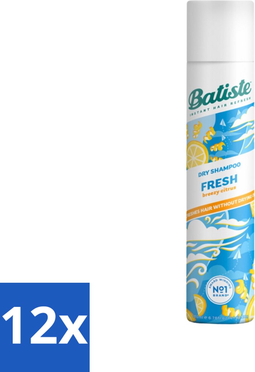 12 x Batiste - Fresh - Droogshampoo - Koele en Schone Geur - Verfrist en Geeft Grip - 200ml - Droogshampoo - Haarverfrissers - Frisse Geur - Koele Geur - Haar Styling