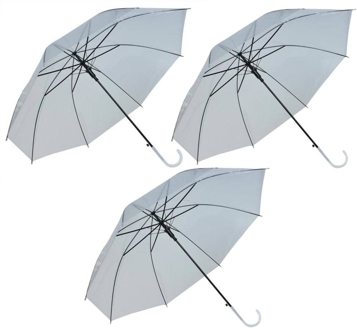 Malatec Paraplu - 3x - transparant - PVC/ijzer - D93 x H72 cm - automatisch - opvouwbaar