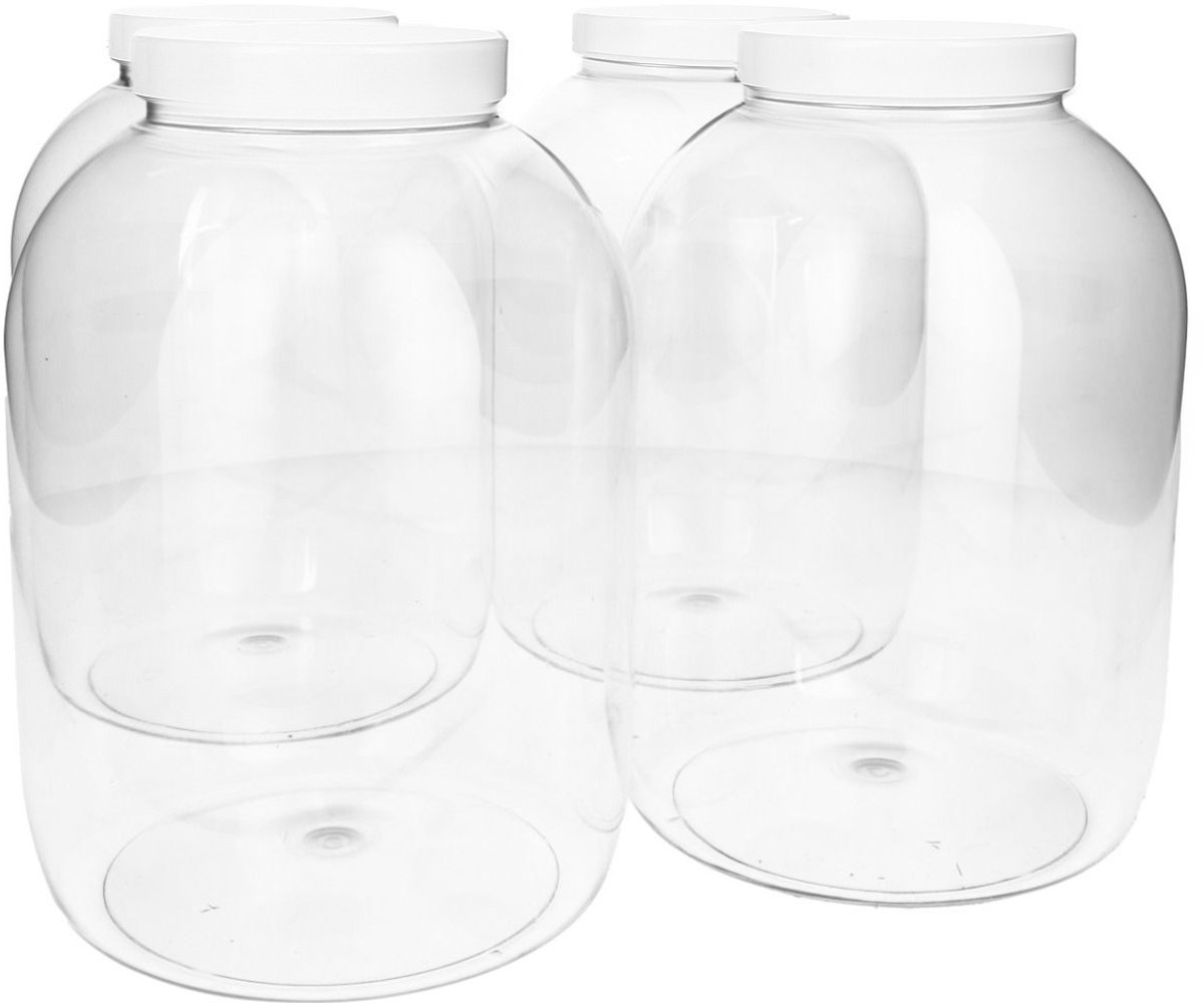 4 x Ronde Pot 5000ml PET Kunststof - Transparant met Schroefdeksel wit - PET Kunststof BPA-vrij - Plastic Verzamel potten Navulbaar - Met Dop - Lege Potten - 4 stuks