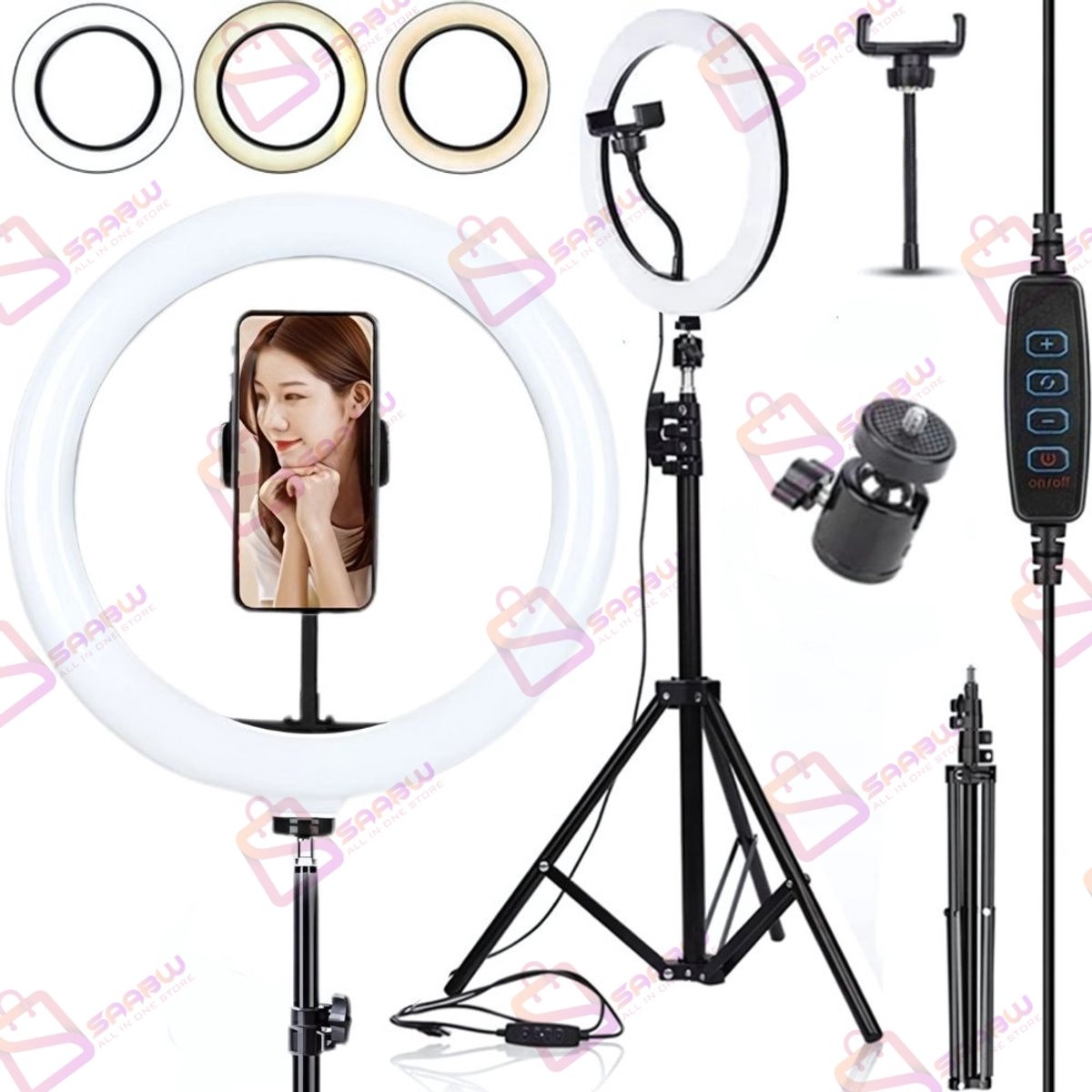 LED Ringlamp met Telefoonhouder + Statief 100 cm – 3 Lichtstanden – USB – beamer – projector sterrenhemel – galaxy projector – 71053