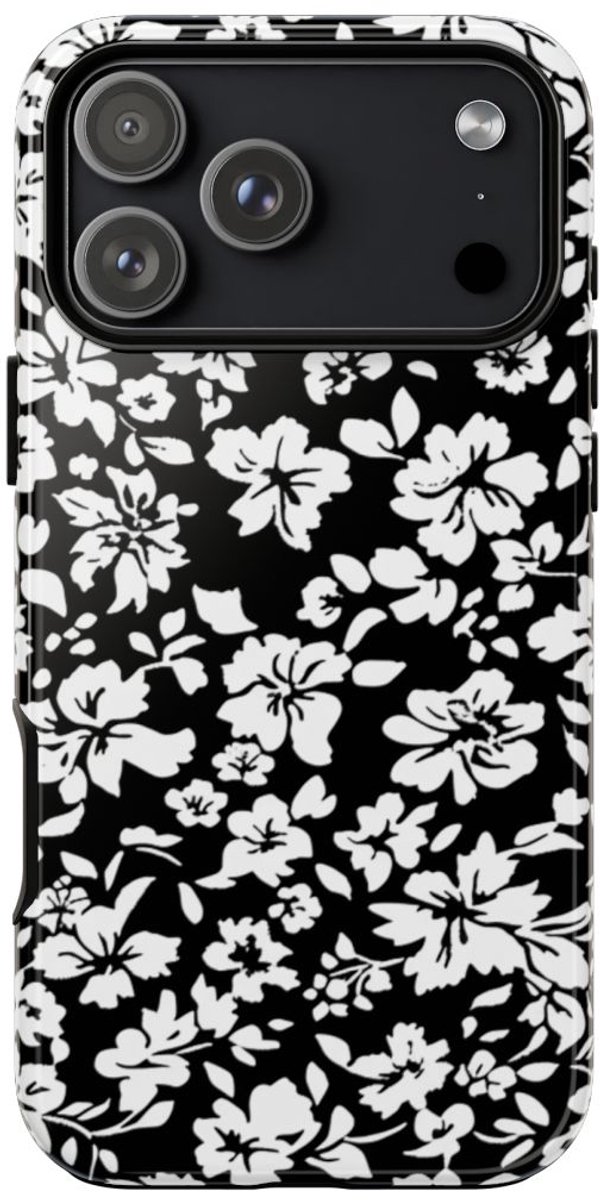 Zwart-Wit Bloemenpatroon – Telefoonhoesje Geschikt voor iPhone 17 Pro Max