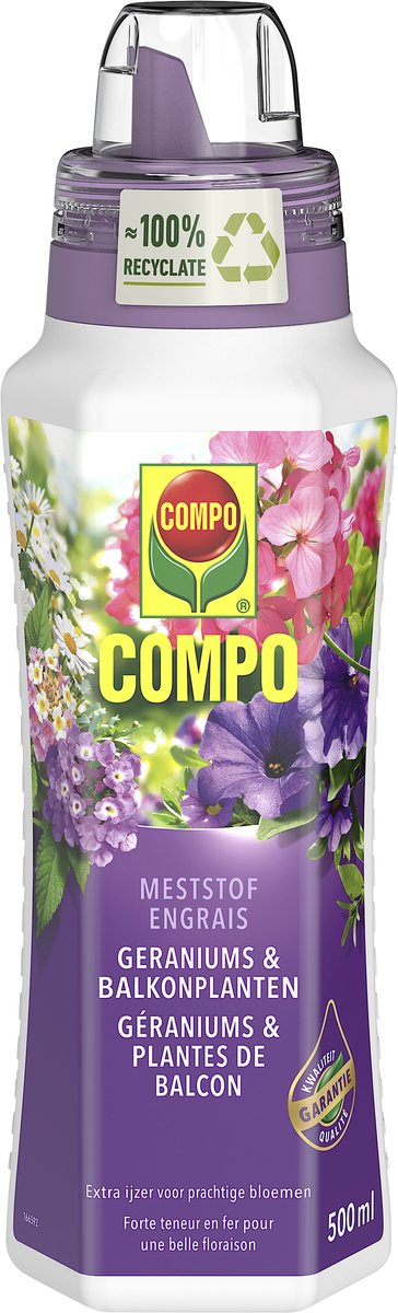 COMPO Vloeibare Meststof Geraniums & Balkonplanten - voor een prachtige, rijke bloei - fles 500 ml