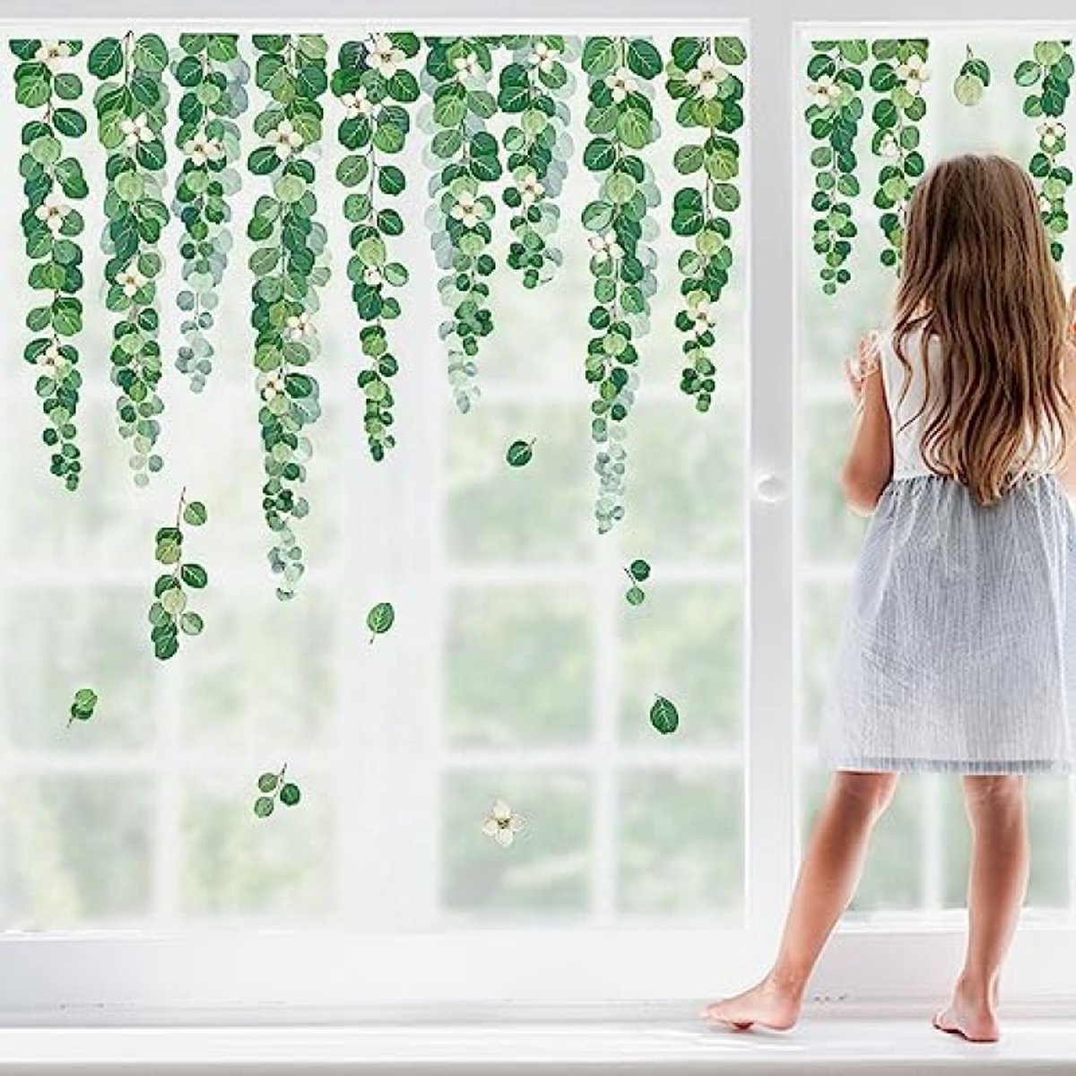 PromoHome Groene Bladeren Hangende Wijnstok Raamsticker Set - Dubbelzijdige Anti-Botsing Planten Decoratie voor Vensterglas - 8 Delige DIY Woondecoratie