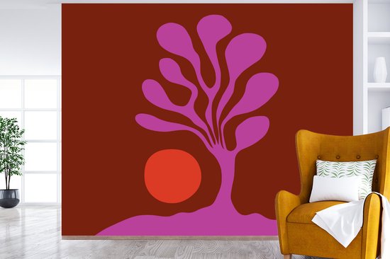 Behang - Fotobehang Boom - Paars - Cirkel - Vloeiend - Breedte 375 cm x hoogte 300 cm