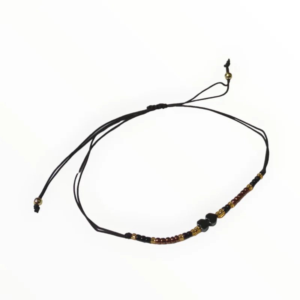 Aramat Jewels | Armbanden | Verstelbare Armband Hematiet Hartjes natuursteen | Zwart-Brons-Goud | |2mm | Metaal | Kinderen, Volwassenen | Verkleurd niet