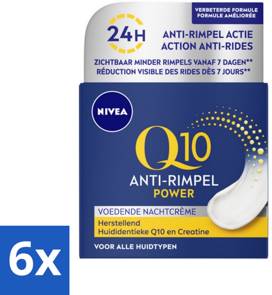 6 x NIVEA - Nachtcrème - Q10 POWER Anti-Rimpel - Voor alle huidtypen - Met Q10 & Creatine - 50 ml - Nivea Q10 - Anti-rimpel Crème - Nachtcrème - Rimpels Verminderen - Fijne Lijntjes