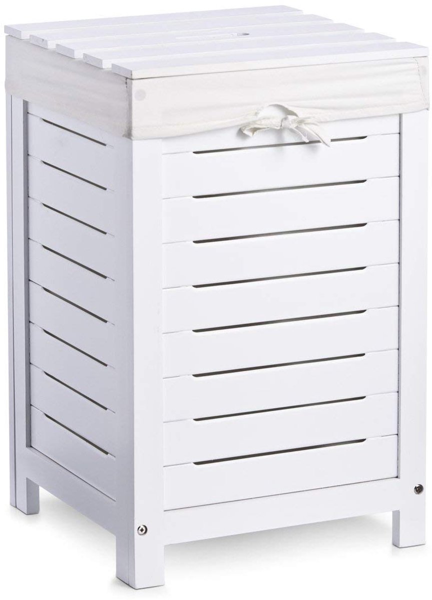 Azomor® Stijlvolle witte wasmand met uitneembaar canvas inzetstuk en deksel