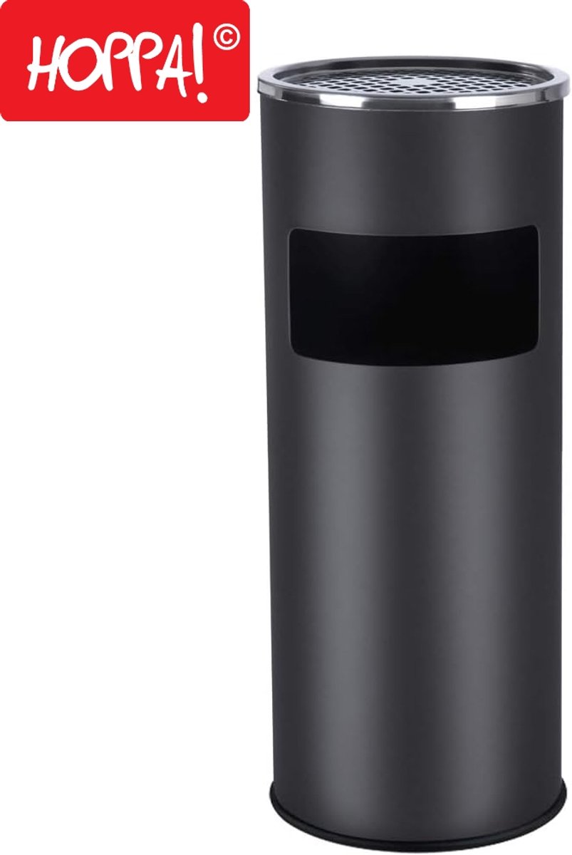 Hoppa! Staande Asbak Met Afvalbak 30 liter - Zwart - Metaal - 24,5 x 24,5 x 60,5 cm (B x D x H)