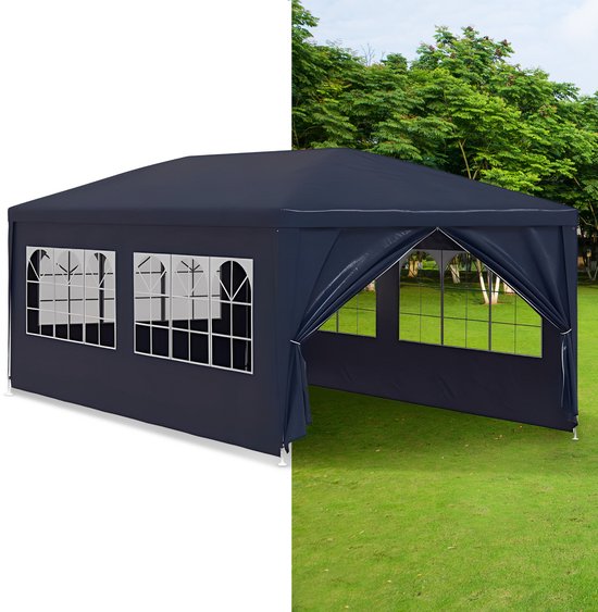 Partytent opvouwbaar - Paviljoen - 3x6 m - Easy up - Waterdicht - Met Zijwanden - Weerbestendig - Blauw