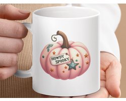 Mok Howdy Spooky Pumpkin Mug, Halloween Fall Decor, Cute Coffee Cup, Autumn Spooky Season Drinkware, Pink Pumpkin Star Mug, Gift Idea