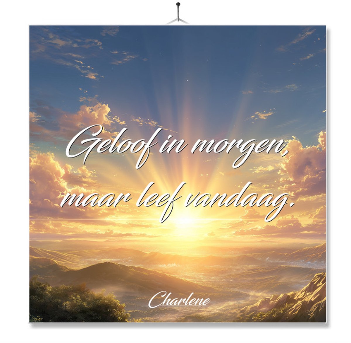 Tegel Met Opdruk | Geloof In Morgen | Cadeau | Inclusief Geschenkdoos | Standaard | Ophangsysteem