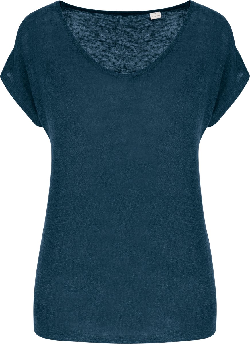 Spasso Linnen dames-t-shirt V-hals SP321 - Peacock Blue - M