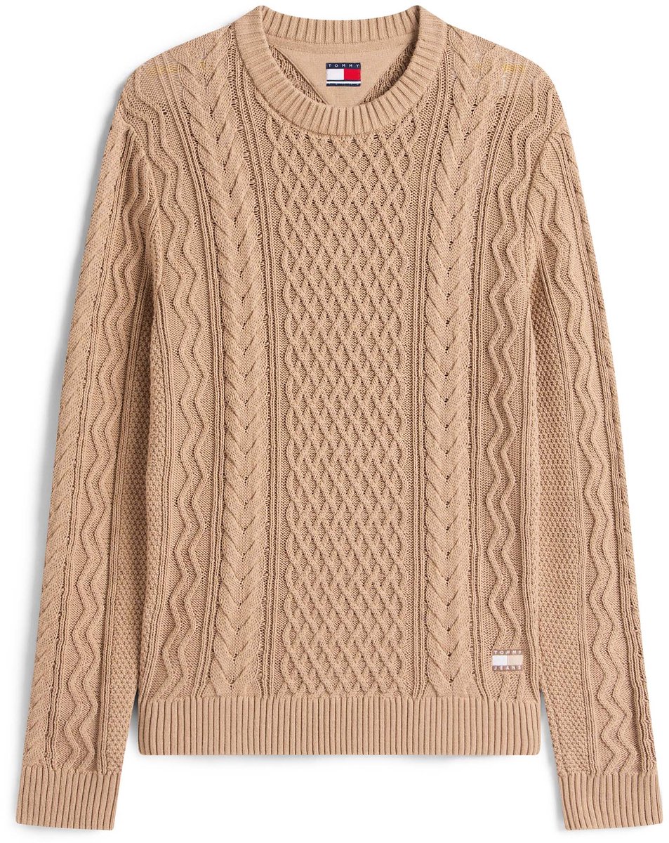 Maglione Tommy Jeans Tjm Slm Badge Cable Fashion Wear Volwassen Bruin