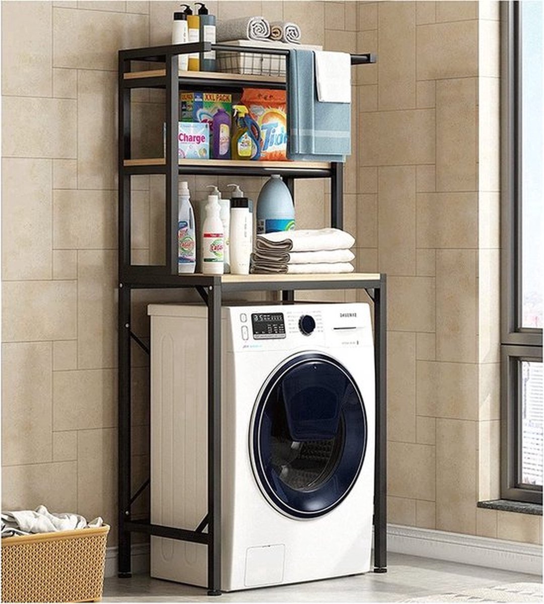 Wasmachine Rek - 3 laags - Kast - Ombouw - Robuust - Vocthbestendig - 69 x 60 x 177 cm - Zwart — afbeelding 3