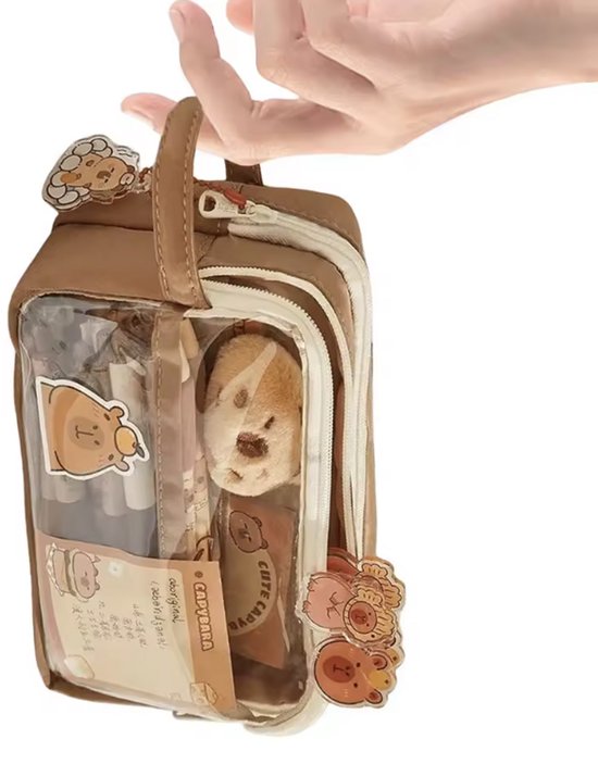 Capybara etui - Pennenzak met capibara - Schooletui - Met accessoires - 20/12CM - Bruin - CHPN