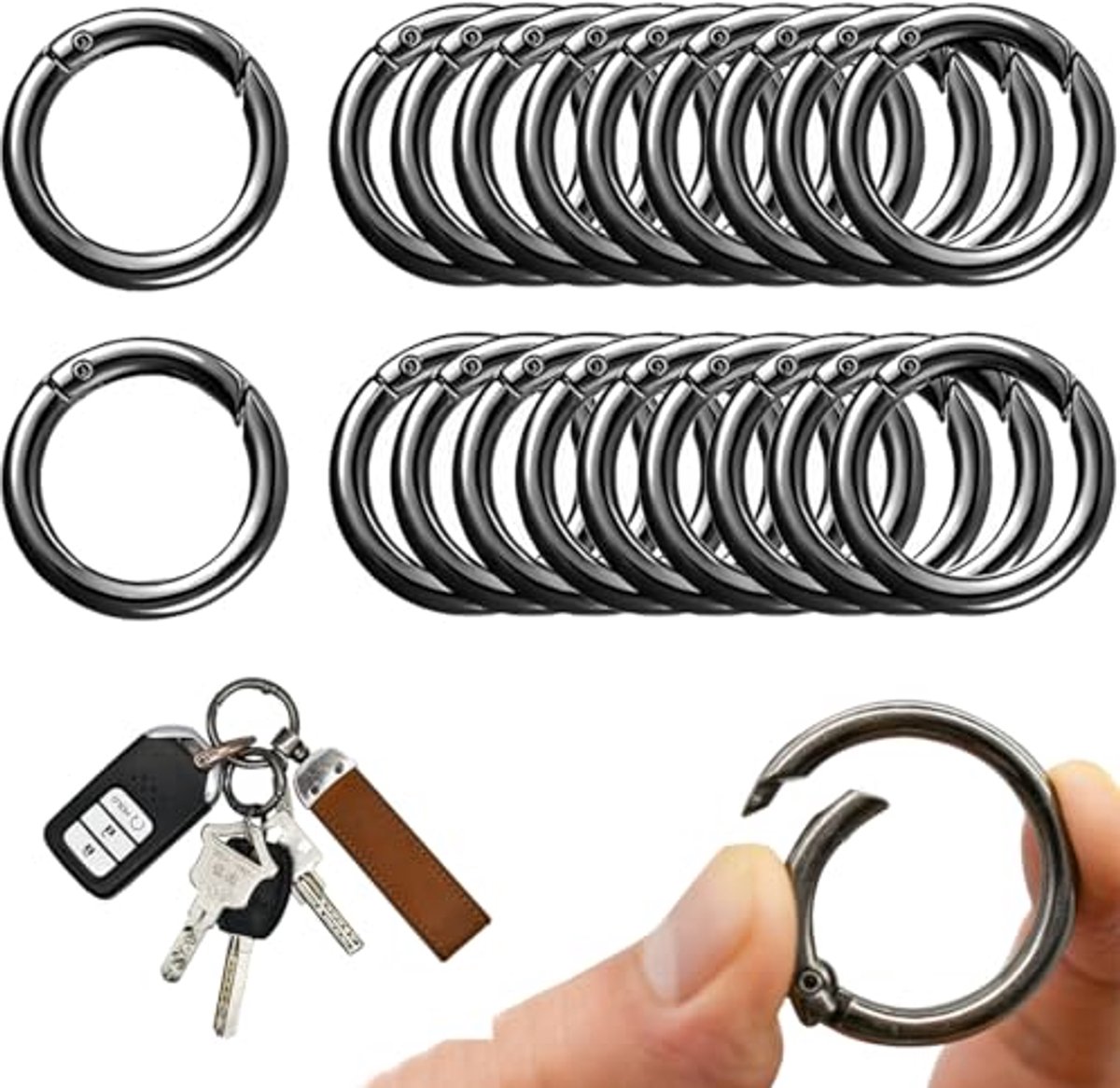 18 Stuks Ronde Karabijnhaak en Veerringen voor Handtassen en Sleutelhangers