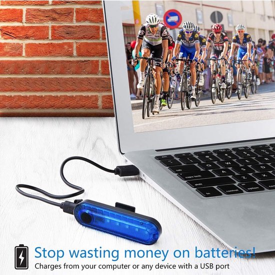 2 Stuks Fietslamp - Fiets Achterlicht - fietsachterlichten - Voorlicht & Achterlicht - Fietsverlichting USB oplaadbaar - Led Fietslamp - Fietslampjes - Valbestendig & Waterdicht - Fietslamp Geschikt Voor Elke fiets - voor nachtelijk rijden - Blauw — afbeelding 3