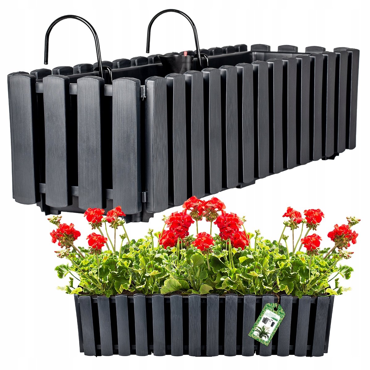 Hangend Balkon Achterkant Antraciet Houtlook 58cm met Zelfbewateringssysteem