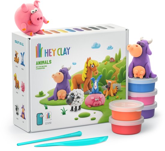 Hey Clay Animals 15 potjes - Droogklei - Via app - Geschikt vanaf 3 jaar - Multi