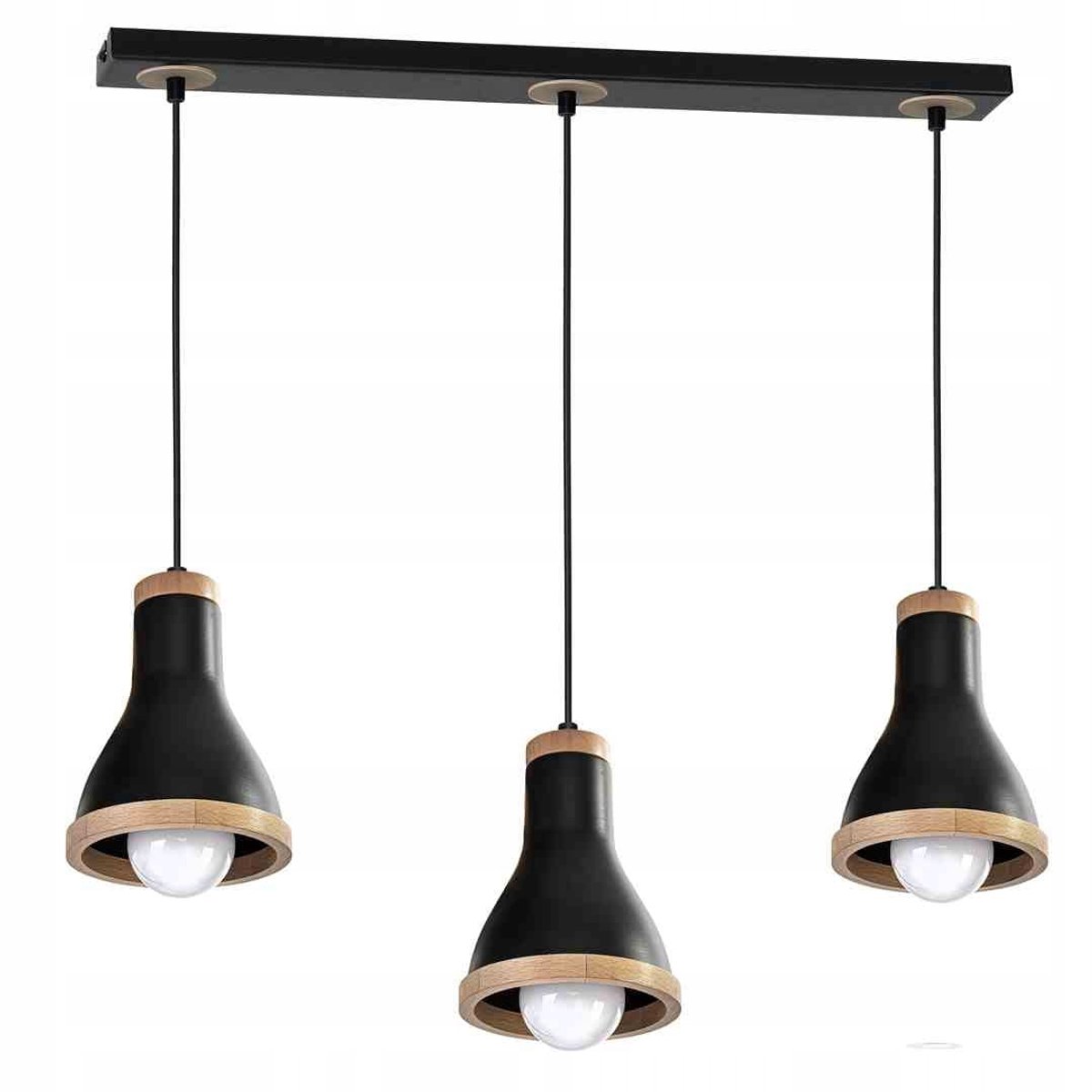 HOLLY hanglamp zwart/hout 3xE27 60W - Stijlvol boven tafel