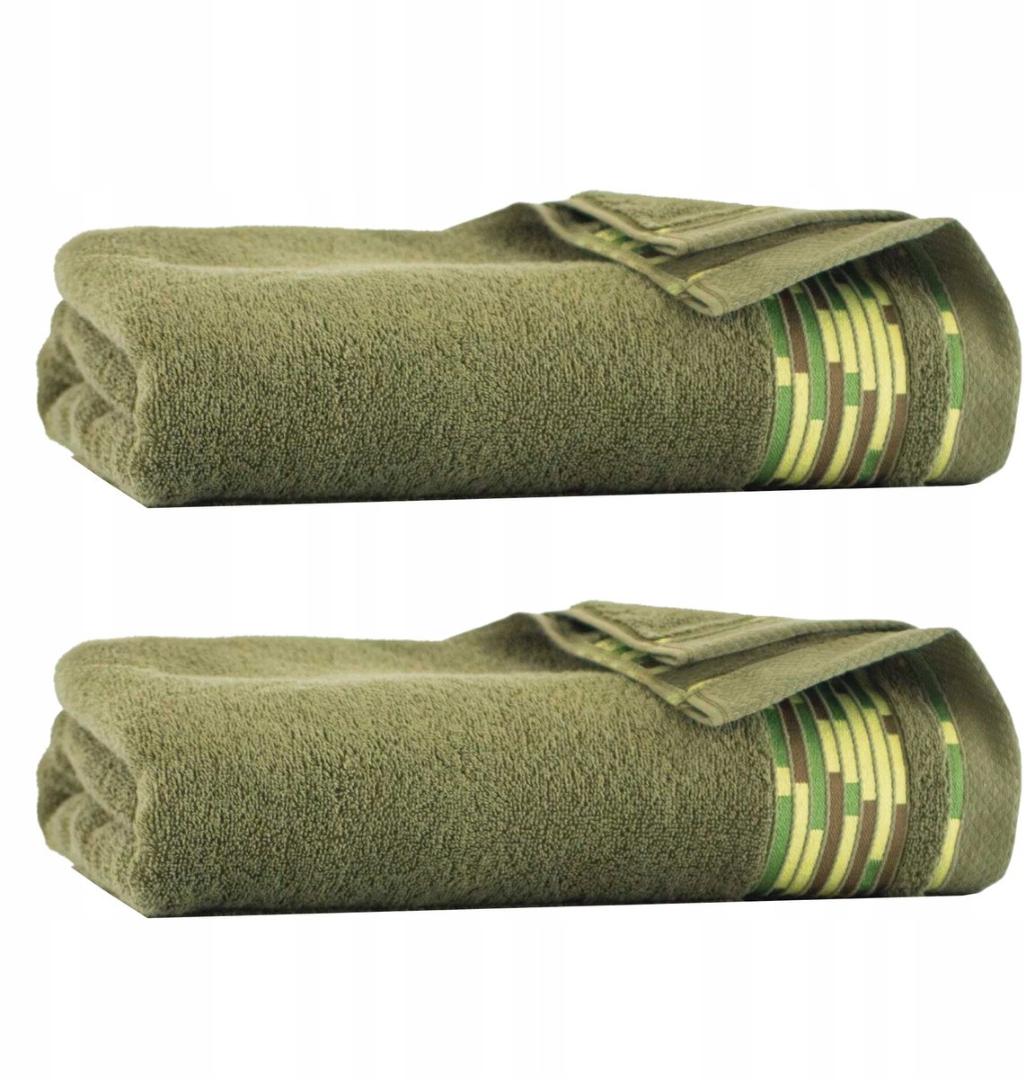 Zwoltex Egyptische Katoenen Handdoek Set 50x90 & 70x140cm - Grafisch Olijf
