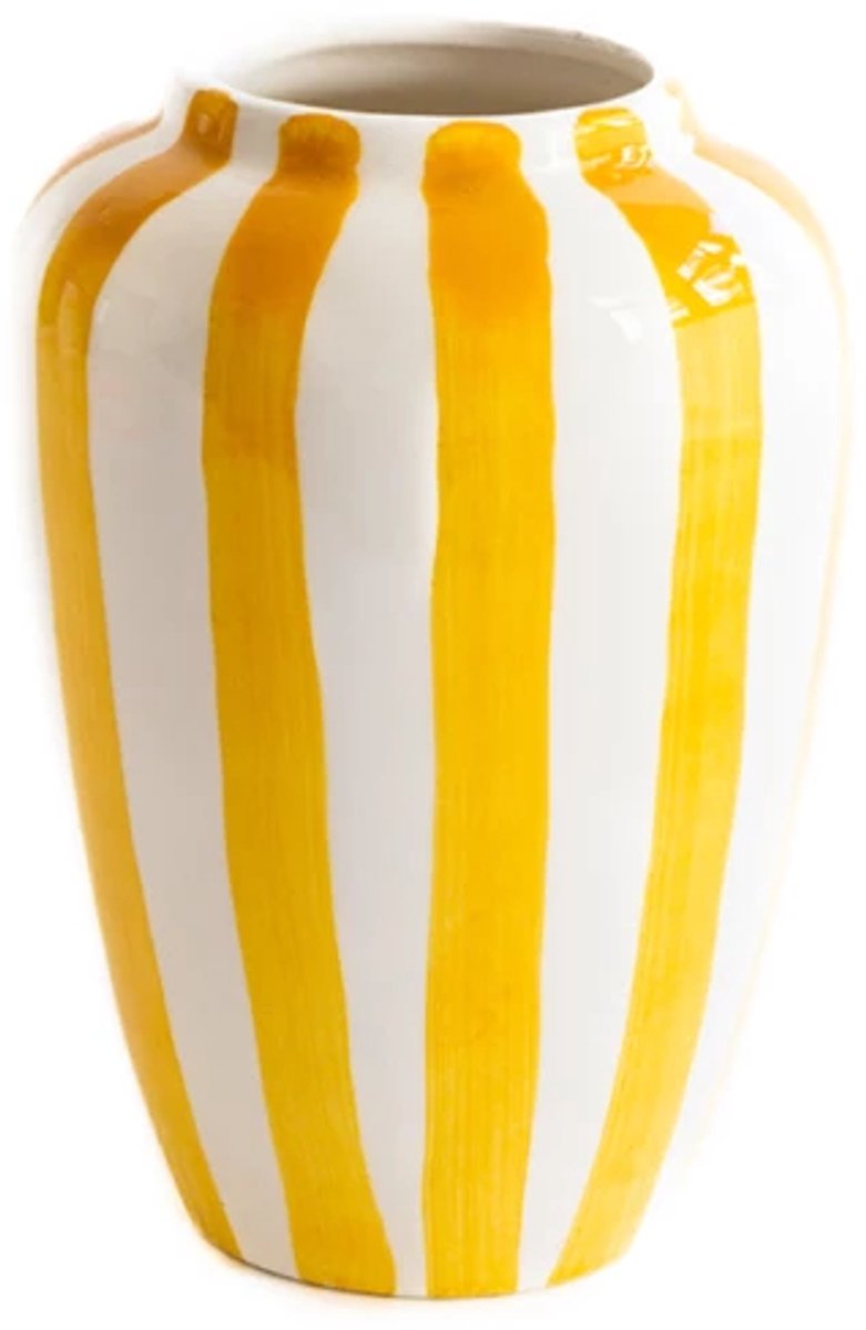 Val Pottery Foolish Funky Flower vaas XL H25cm gele streep