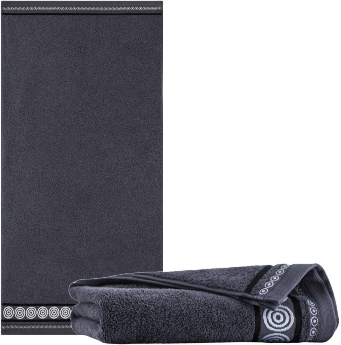 Zwoltex Rondo 2 Handdoek Zwart Katoen 450g 50x90cm met Borduur