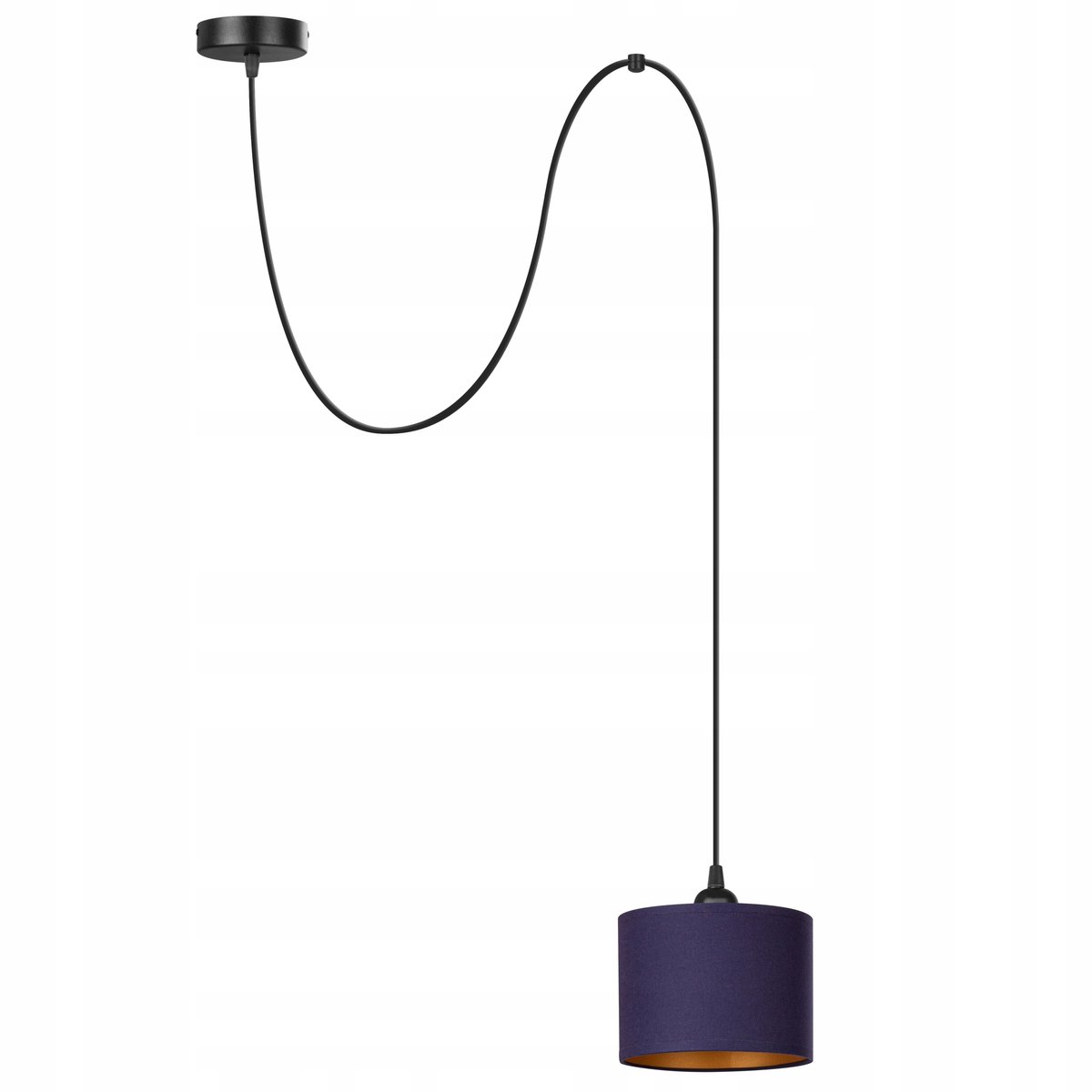 Hanglamp PAJĄK enkel met stoffen kap, marineblauw-goud, LED