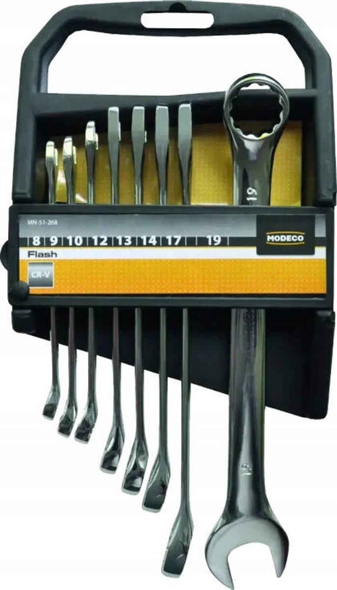 Set van 8 ring- en dopsleutels 8-19 mm Cr-V