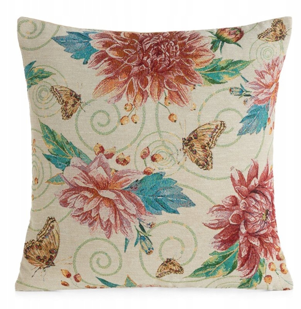 Gobelin sierkussenhoes 45x45cm beige bloemen - decoratieve kussenhoes