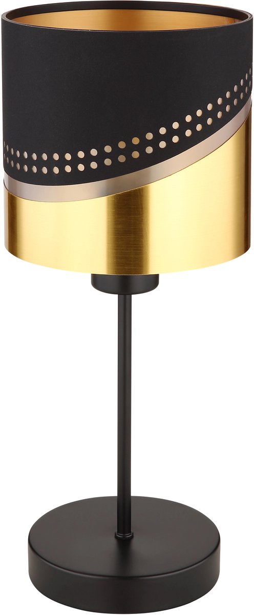 Tafellamp textiel zwart goud bijzetlamp retro bedlamp slaapkamer, metaal, E27 fitting, DxH 15x38 cm