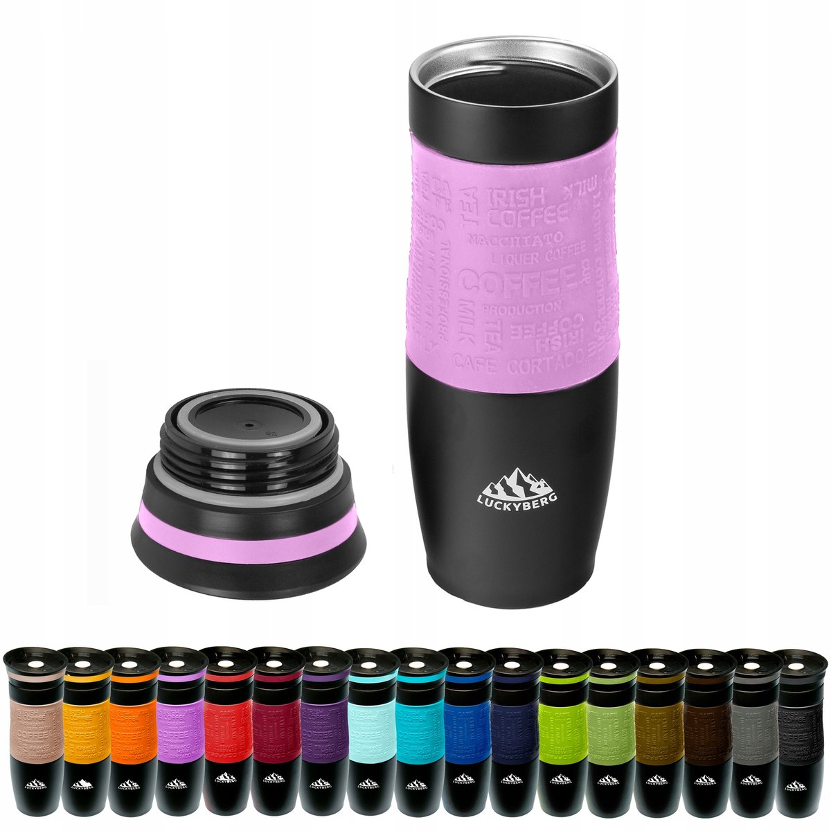 Luckyberg Thermosbeker 480 ml - roestvrij staal, warm/koud tot 8 uur, lekvrij, roze
