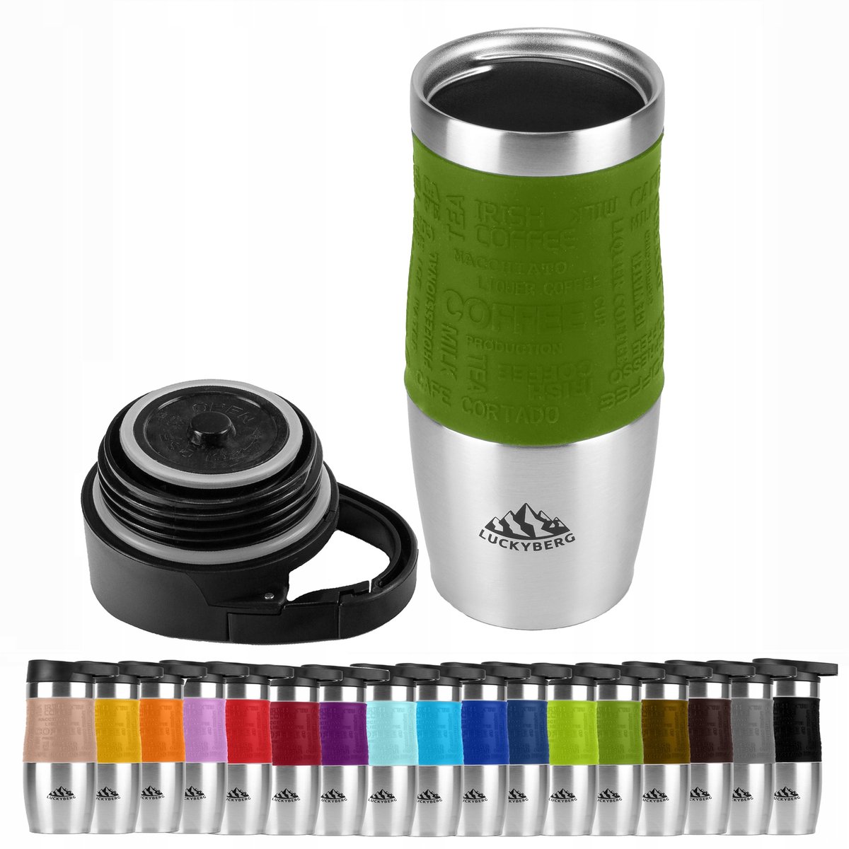 Luckyberg Thermosbeker 400 ml - RVS, Groen, 6u Warm, 8u Koud