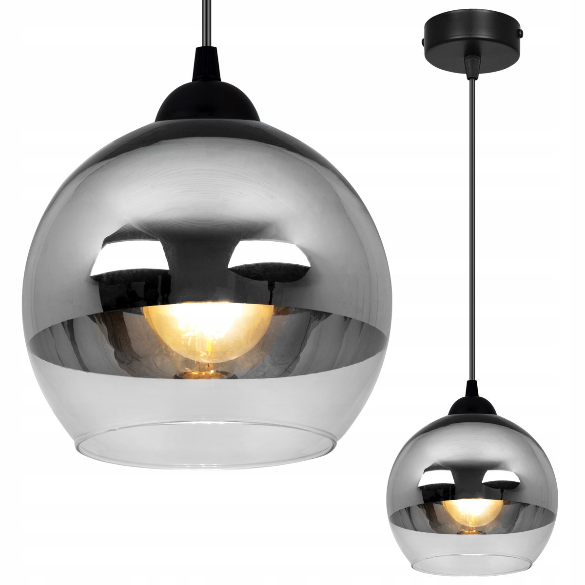 Elegante Hanglamp Bergen met Glazen Kap, Chroom & Zwart
