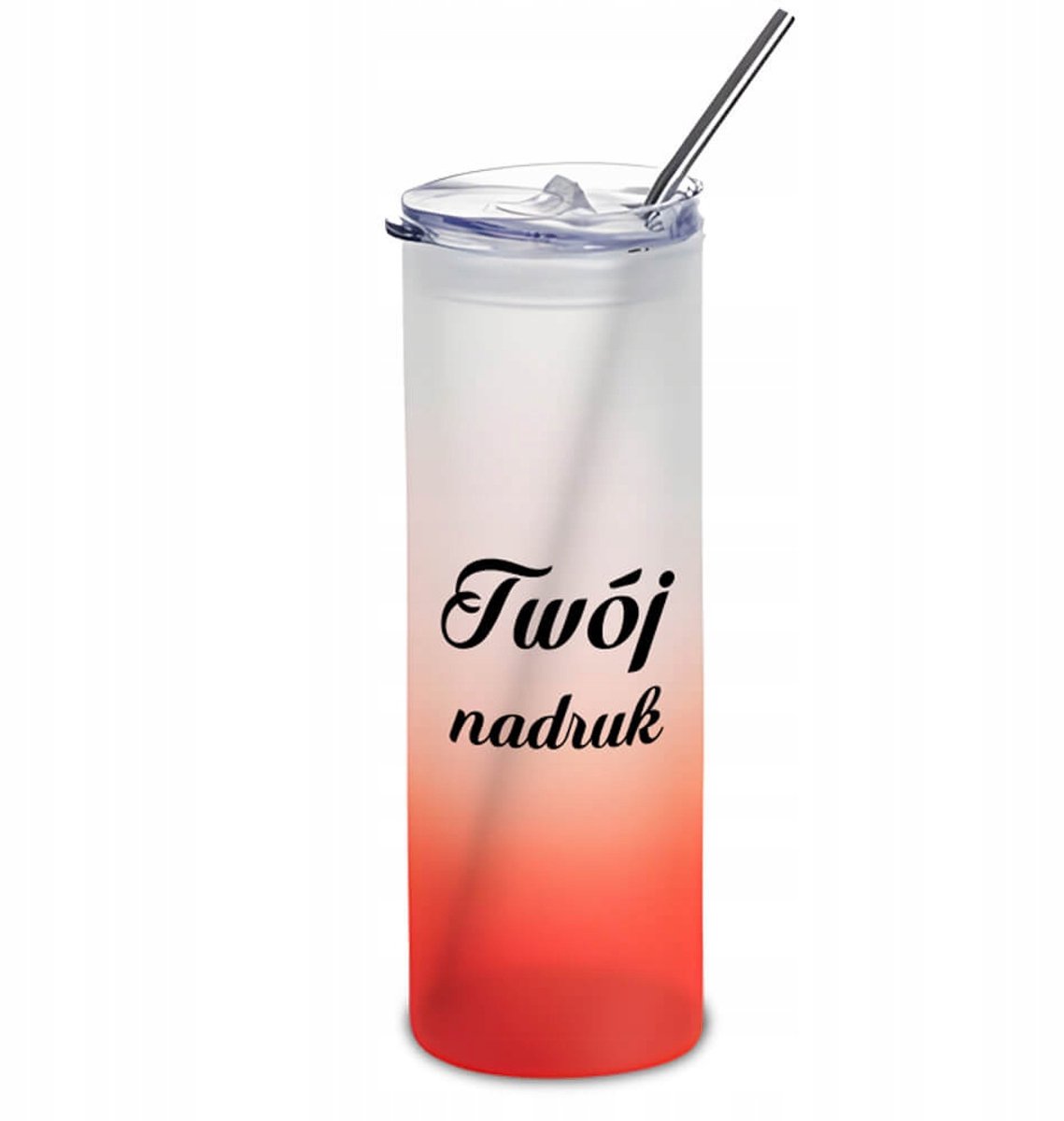 Matglas Mok Rood met Deksel & Riet - 750ml - Team Logo