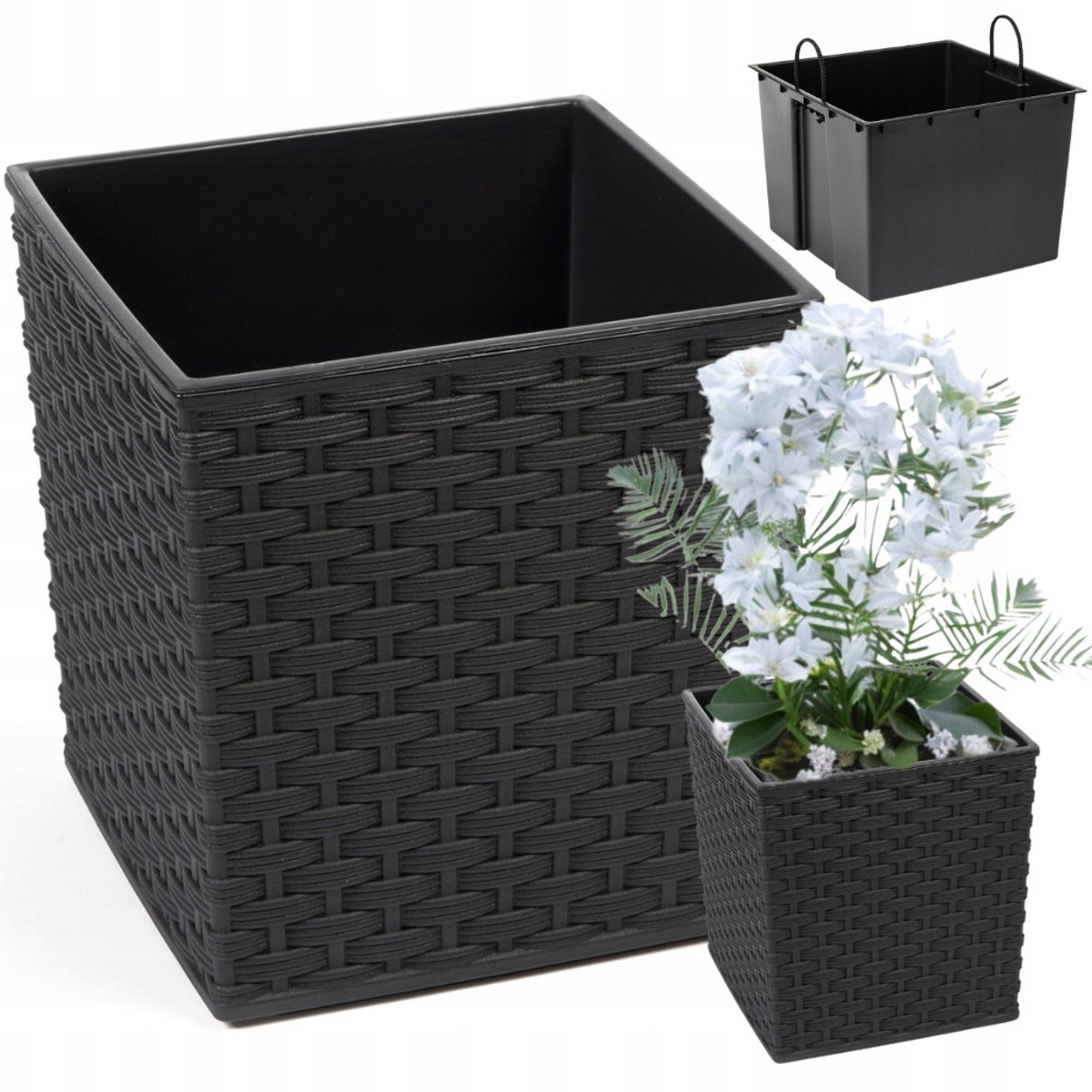 Lamela Juka Rotan Pot Zwart 40x40x41,5cm met Inzetstuk