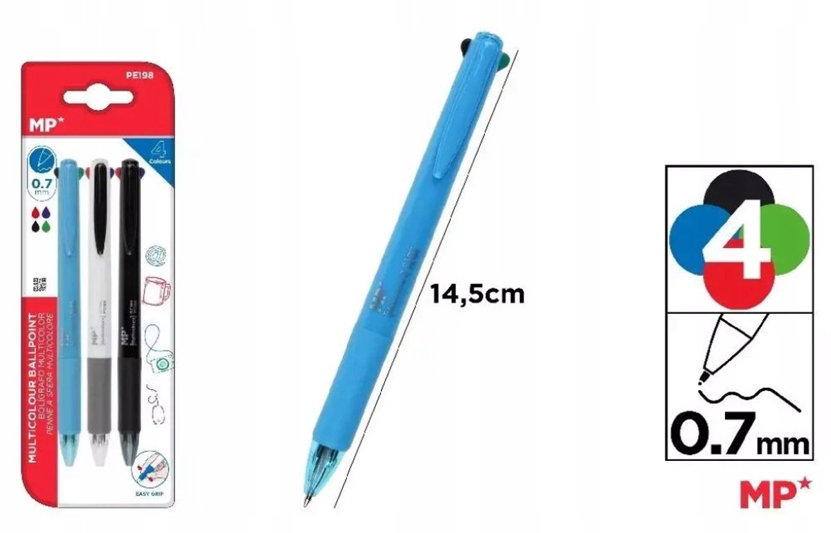 4-Kleurige Pen 0,7mm, 3 st